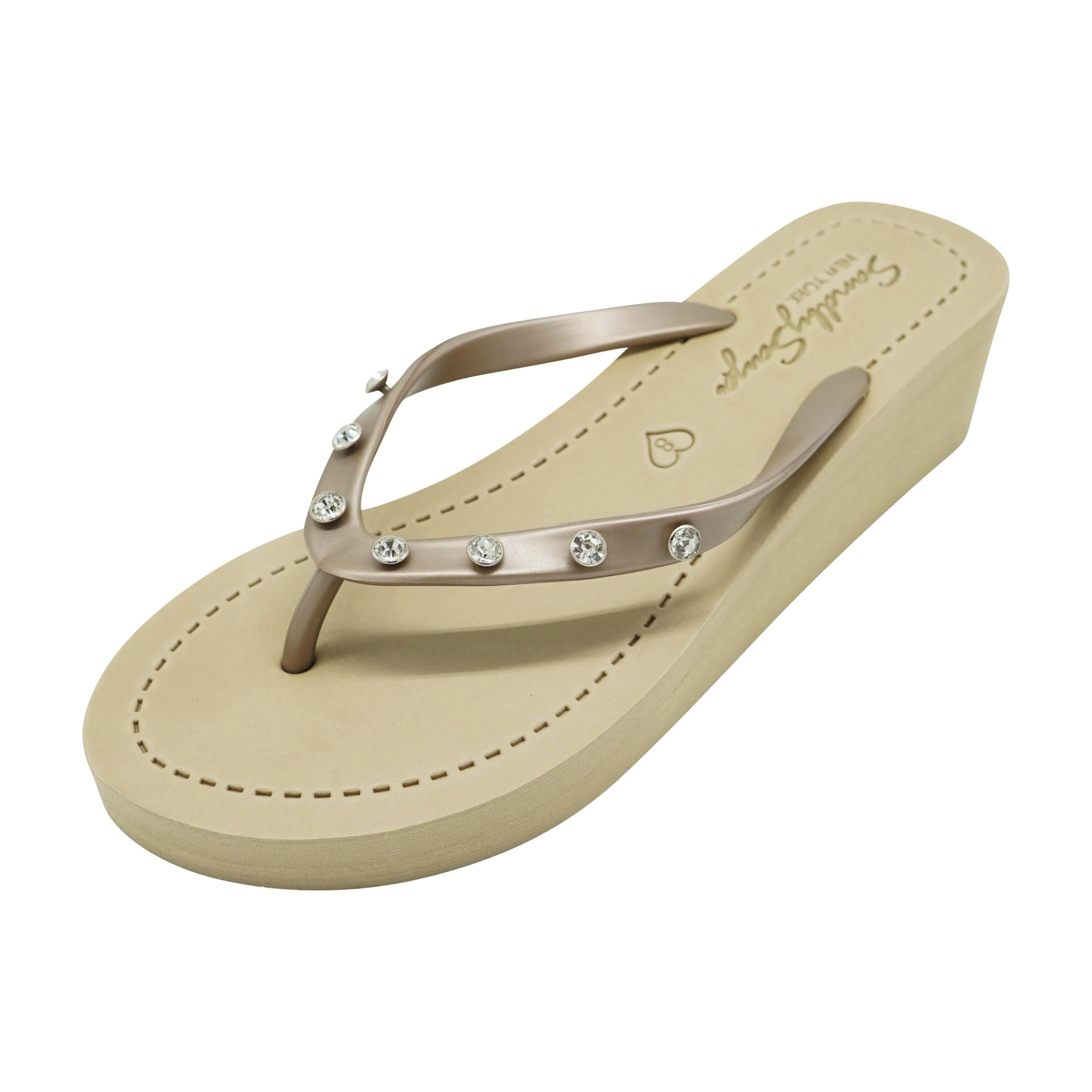 7 Rhinestone Studs - Mid Wedge Flip Flops