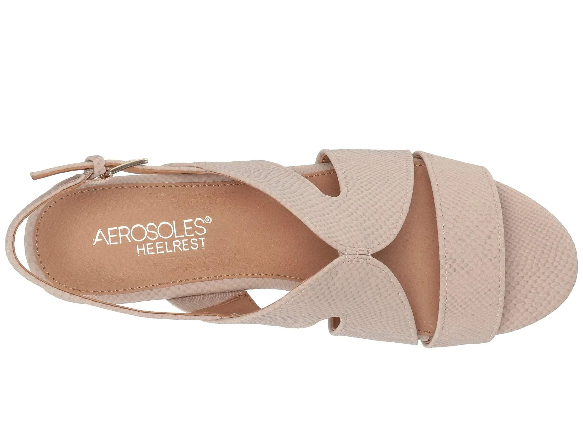 Aerosoles Textured Bone Snake Ankle Buckle Round Open Toe Cork Wedge Sandal