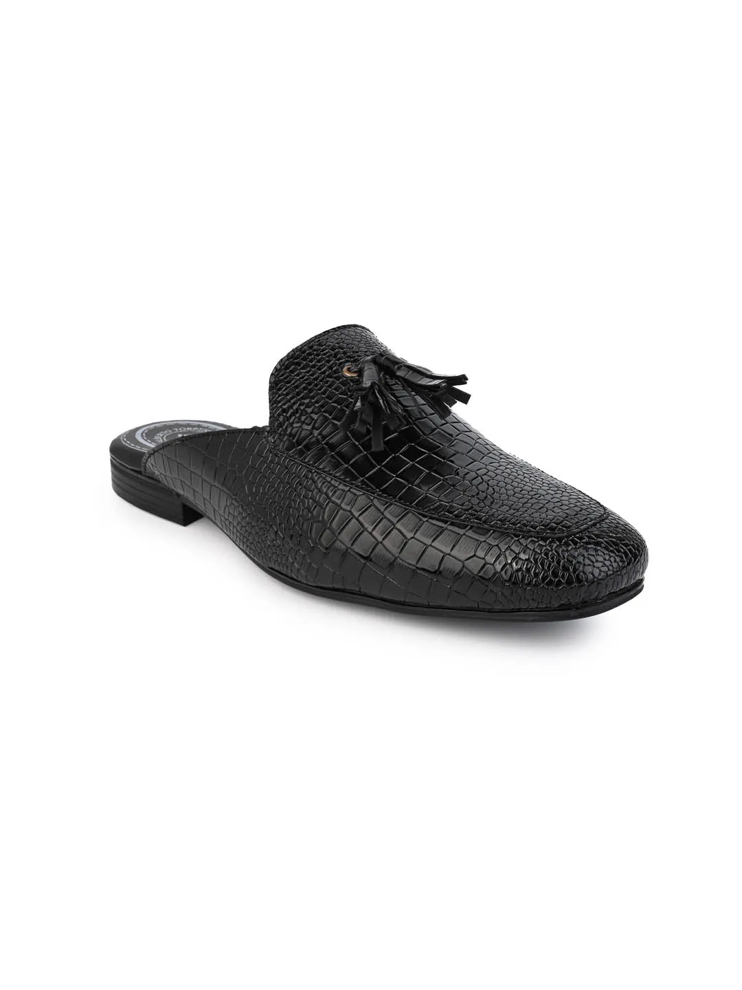 Alberto Toreesi Black Textured Tasseled Mules