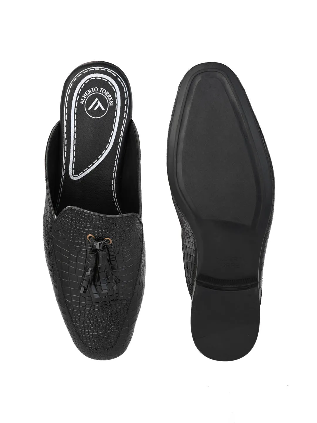 Alberto Toreesi Black Textured Tasseled Mules