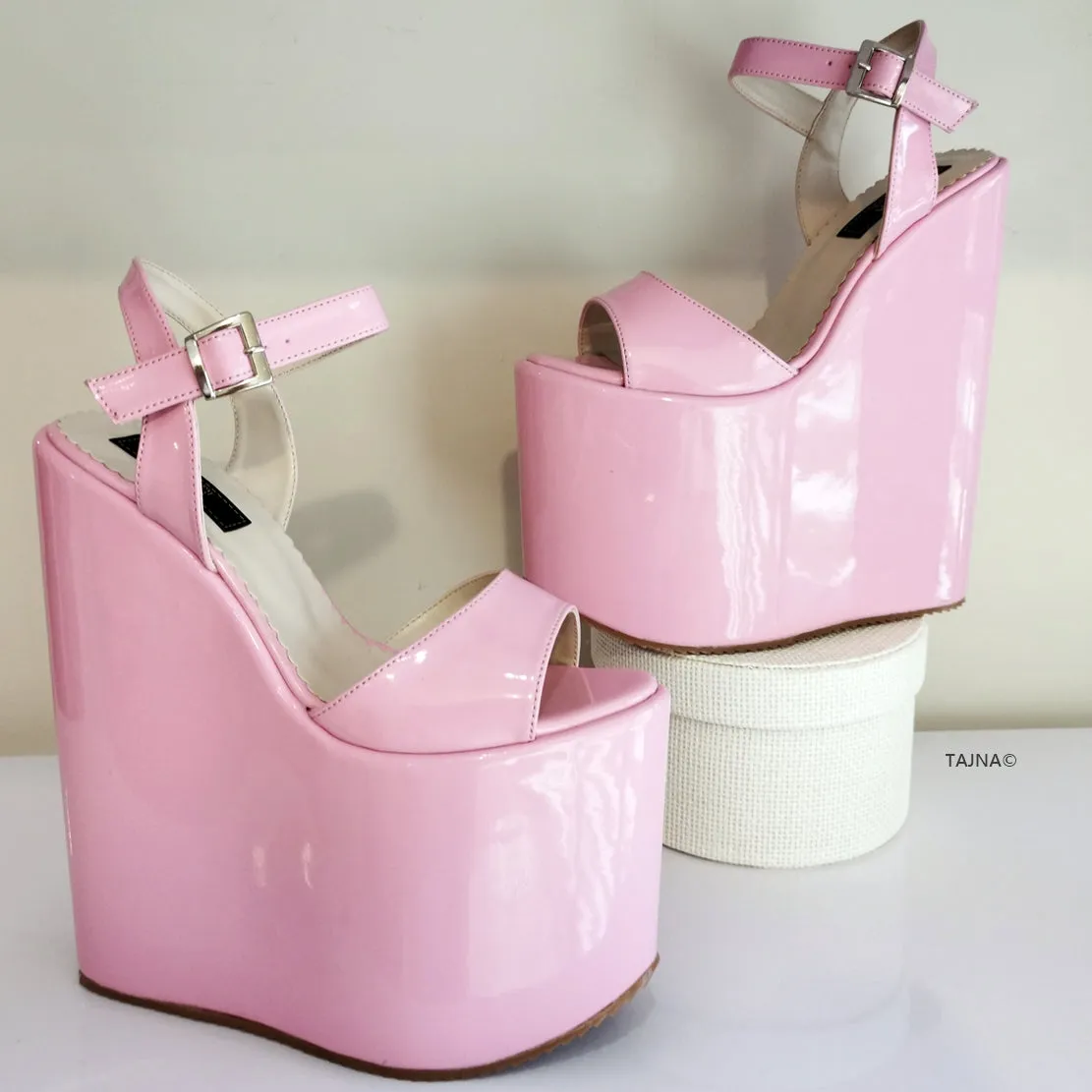 Baby Pink Patent Wedge Sandals