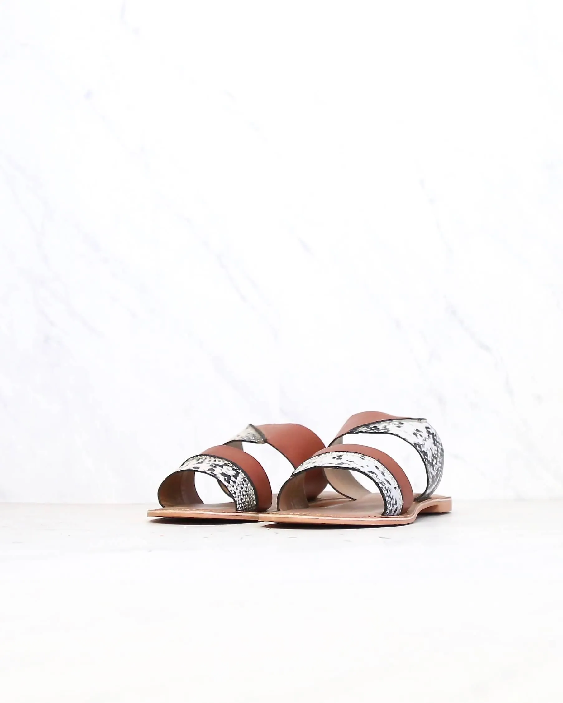 BC Footwear - On The Spot Whiskey Slip On Sandals With Exotic Print in Tan