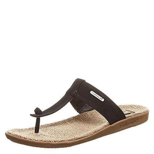 Bearpaw Laurel Black Flat Flip Flop Open Toe Casual Womens Thong Toe Sandals