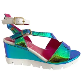 Bien Blue Foil wedge sandal