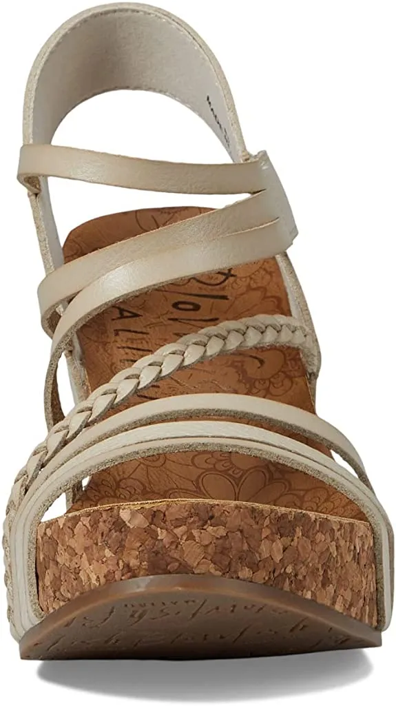 Blowfish Malibu Heidi White Sands Die Cut/Amazon Rawhide Strappy Wedge Sandals