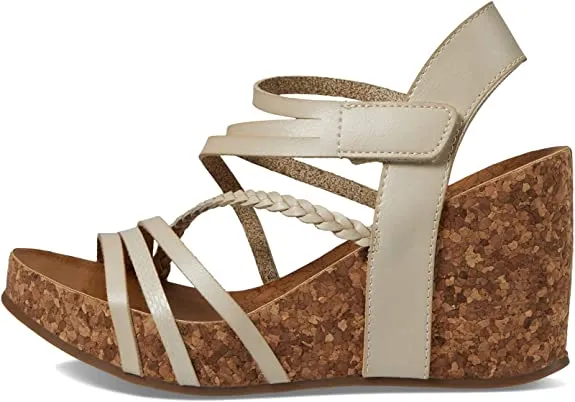 Blowfish Malibu Heidi White Sands Die Cut/Amazon Rawhide Strappy Wedge Sandals