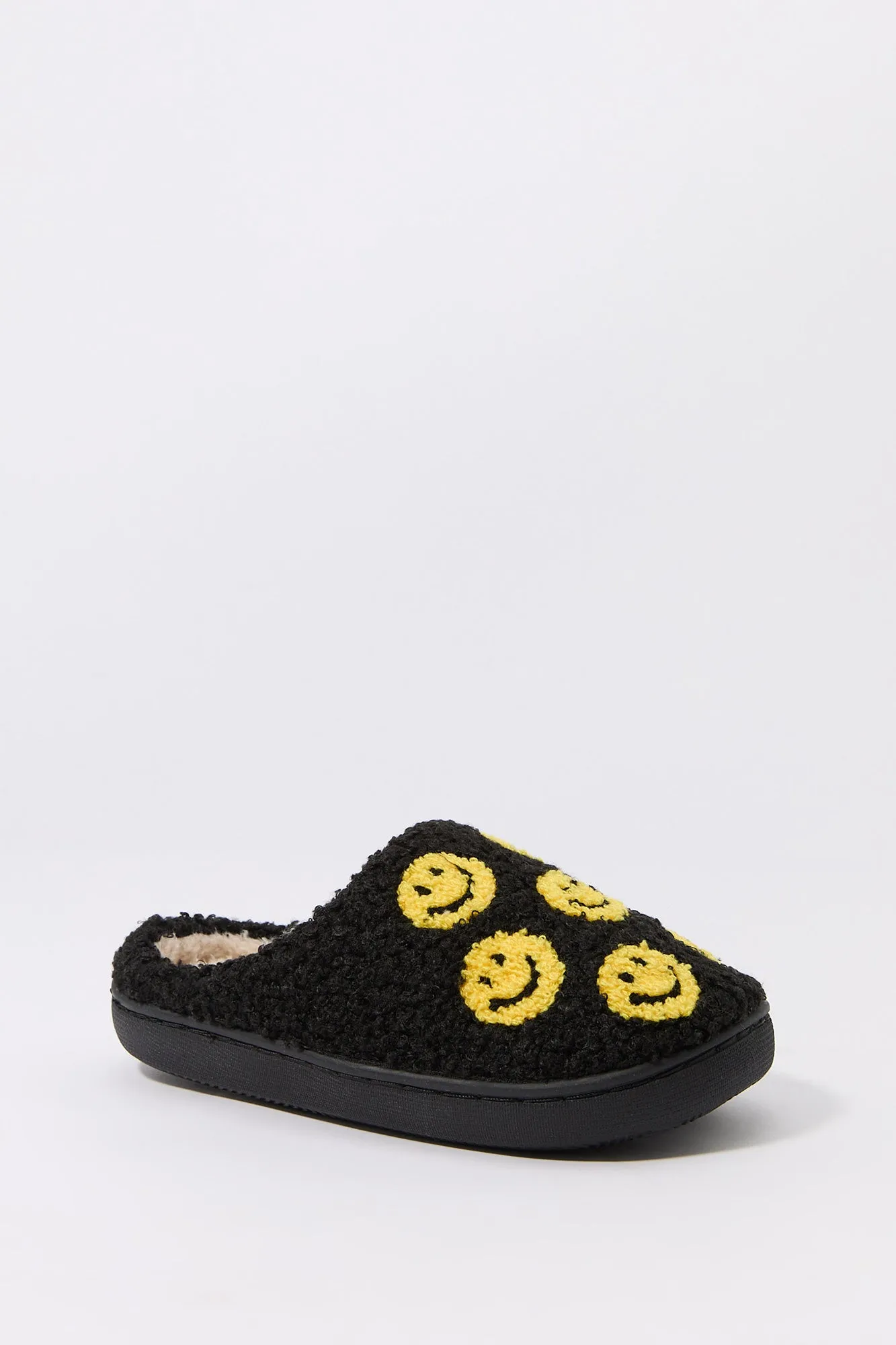 Boys Happy Face Sherpa Slippers