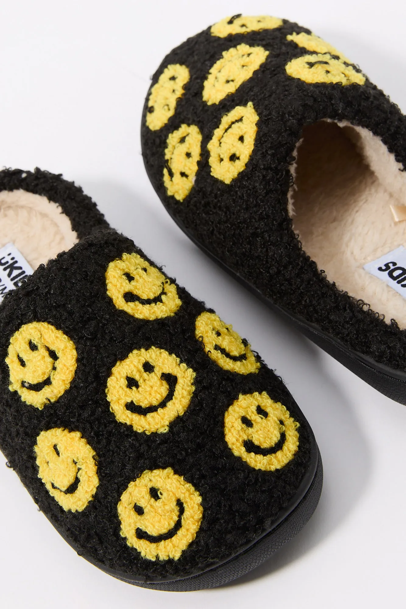 Boys Happy Face Sherpa Slippers