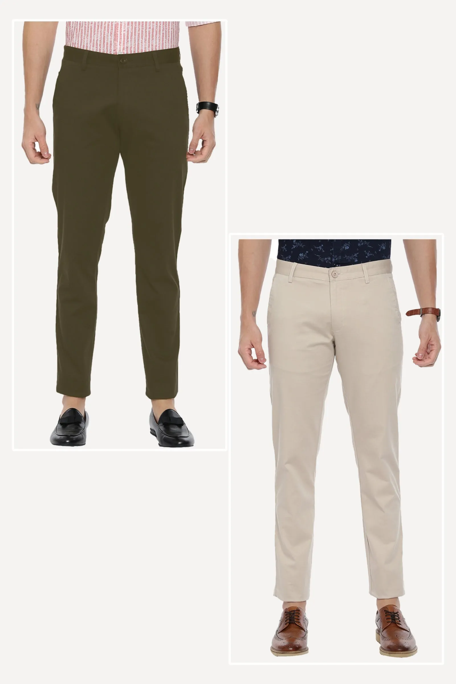 Bronx Chinos - Army Green and Light Beige Pack of 2 Trousers For Men | Ariser