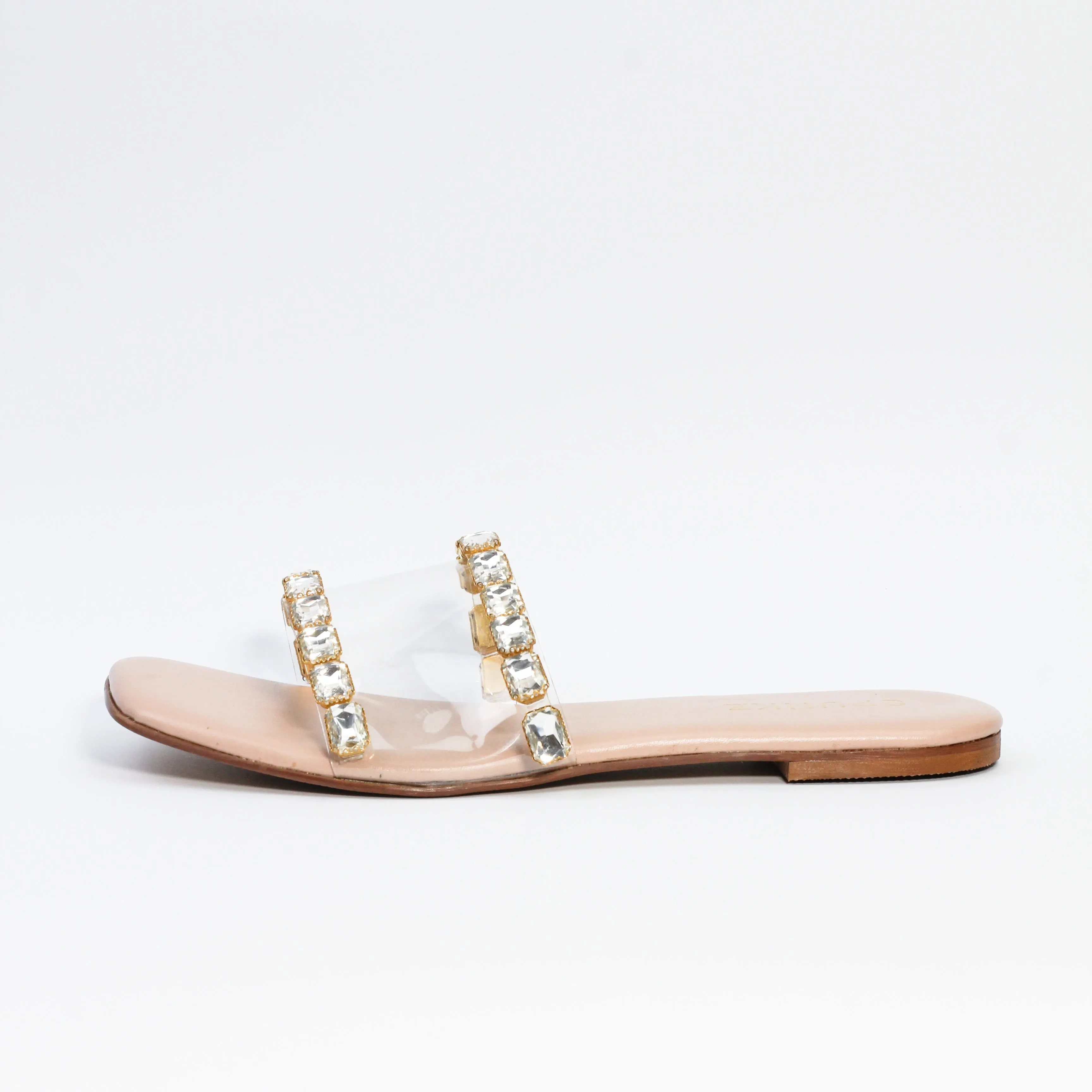 Chameli Pink Clear Vinyl Diamontee Embellished Studded Flat Slide