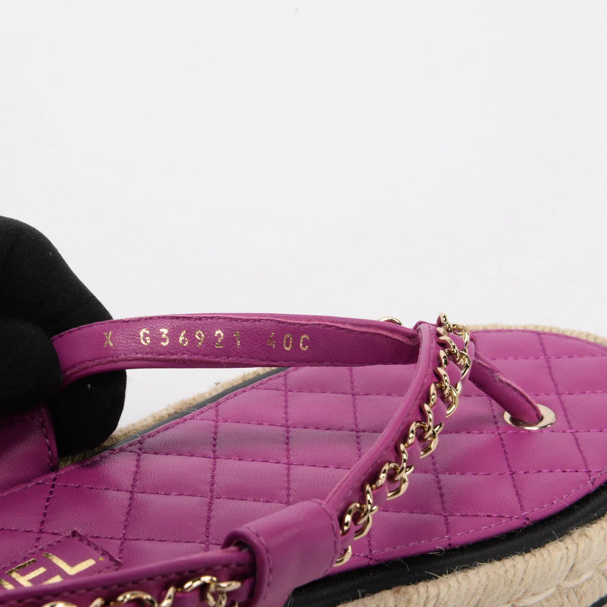 Chanel Purple Chain Espadrille Thong Sandals 40