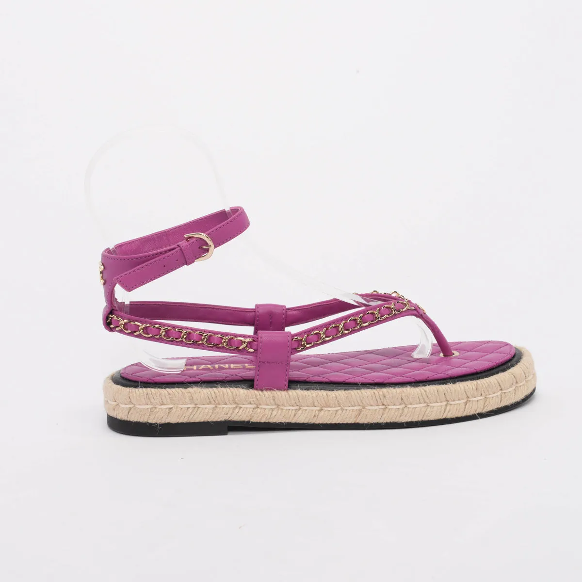 Chanel Purple Chain Espadrille Thong Sandals 40