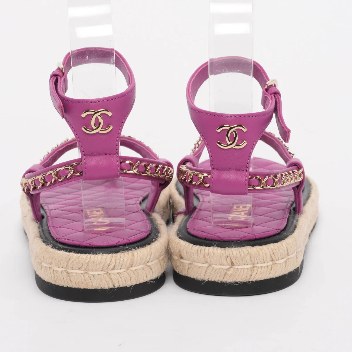 Chanel Purple Chain Espadrille Thong Sandals 40