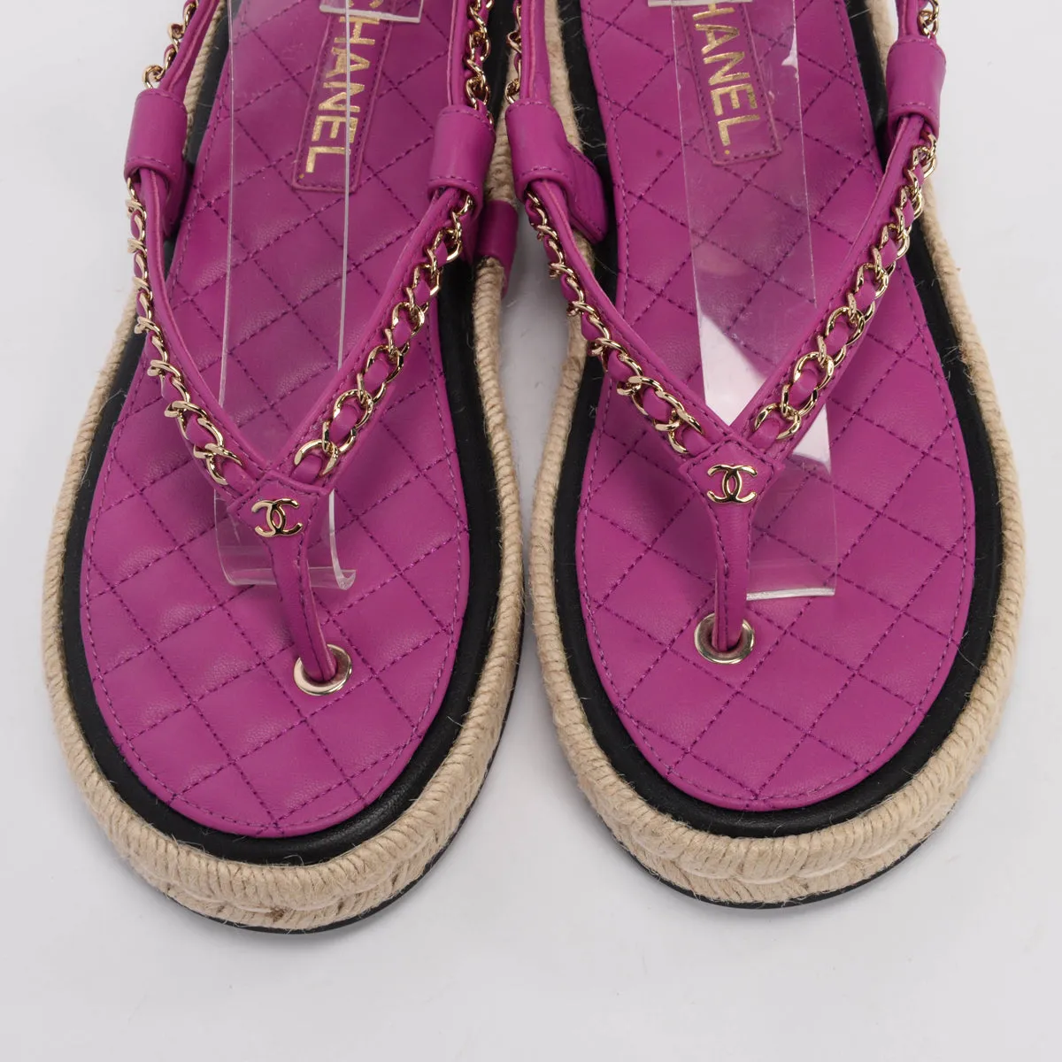 Chanel Purple Chain Espadrille Thong Sandals 40