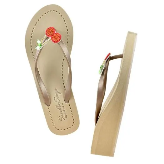 Cherry - Rhinestone Mid Wedge Flip Flops Sandals