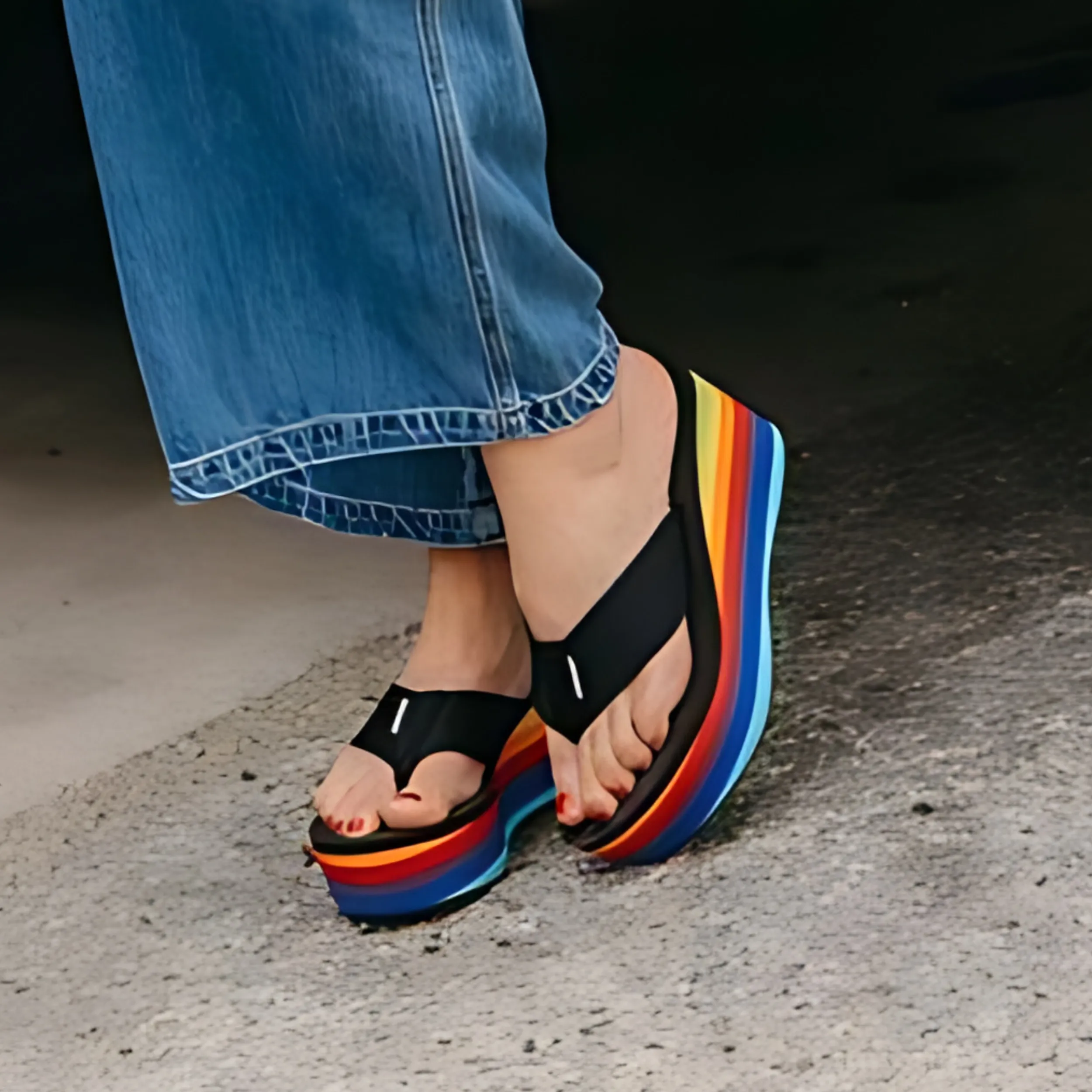 Crush Rainbow Black Platform Flip Flop