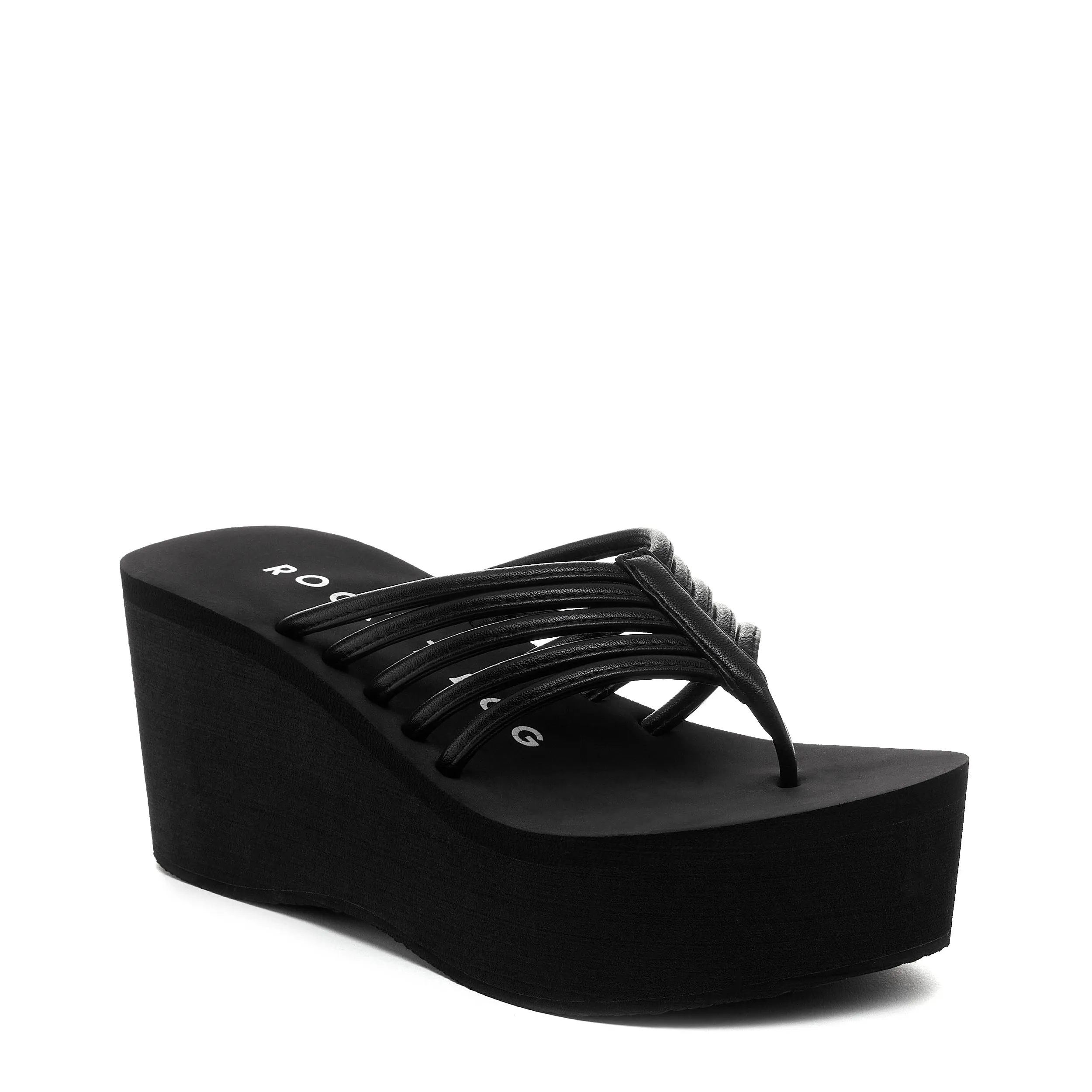 Crushcage Black Strappy Platform Flip Flop