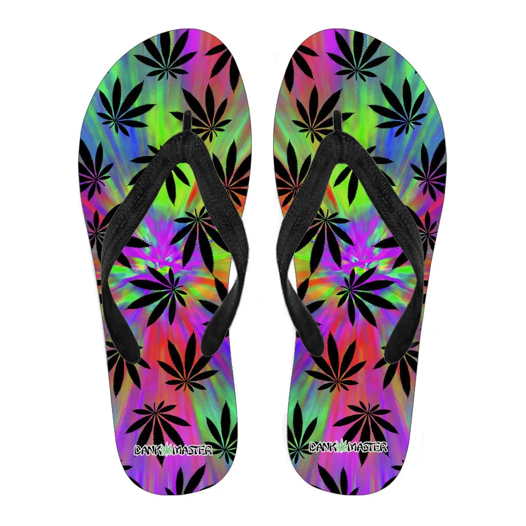 Dank Master Neon Tie Dye Weed Flip Flops