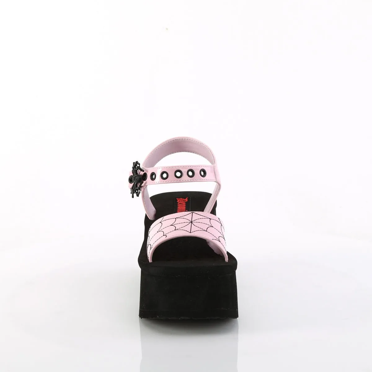 Demonia FUNN-10 | Baby Pink Hologram Patent Sandals