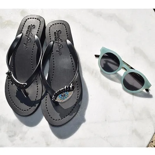 Eyes - Rhinestone Embellished Mid Wedge Flip Flops