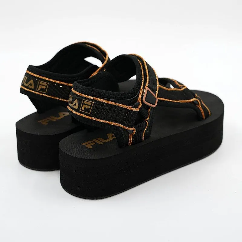 FILA Luna Metallic Platform Sandals - Black/Gold