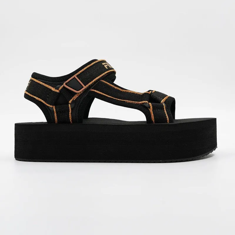 FILA Luna Metallic Platform Sandals - Black/Gold