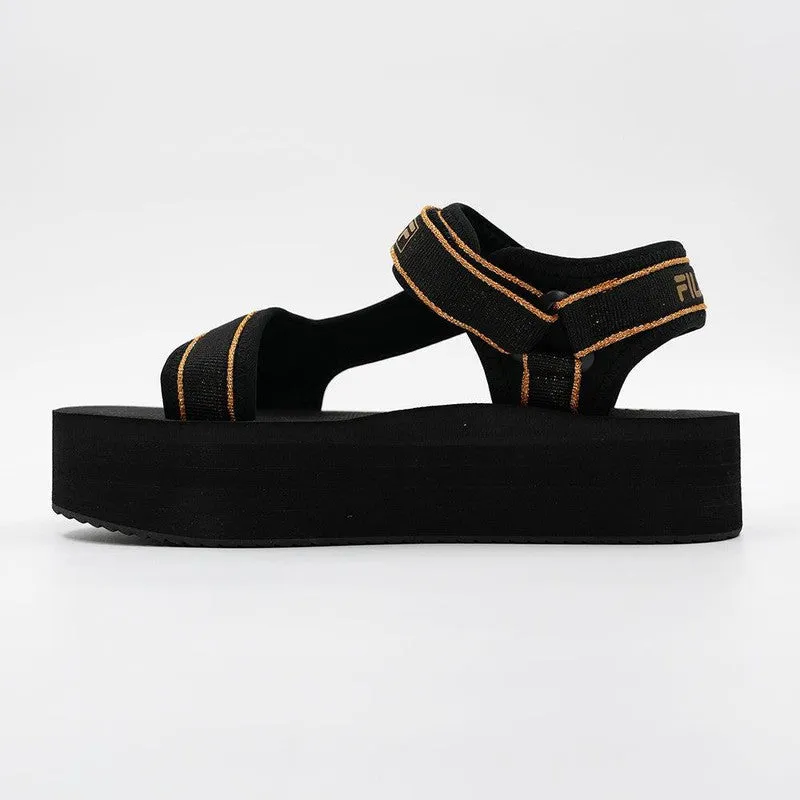 FILA Luna Metallic Platform Sandals - Black/Gold