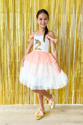 Flamingo-corn Flip Sequin Tutu Girls Dress