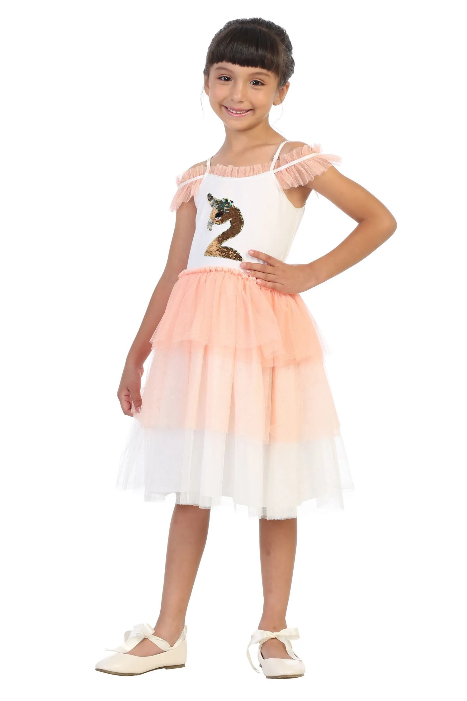 Flamingo-corn Flip Sequin Tutu Girls Dress