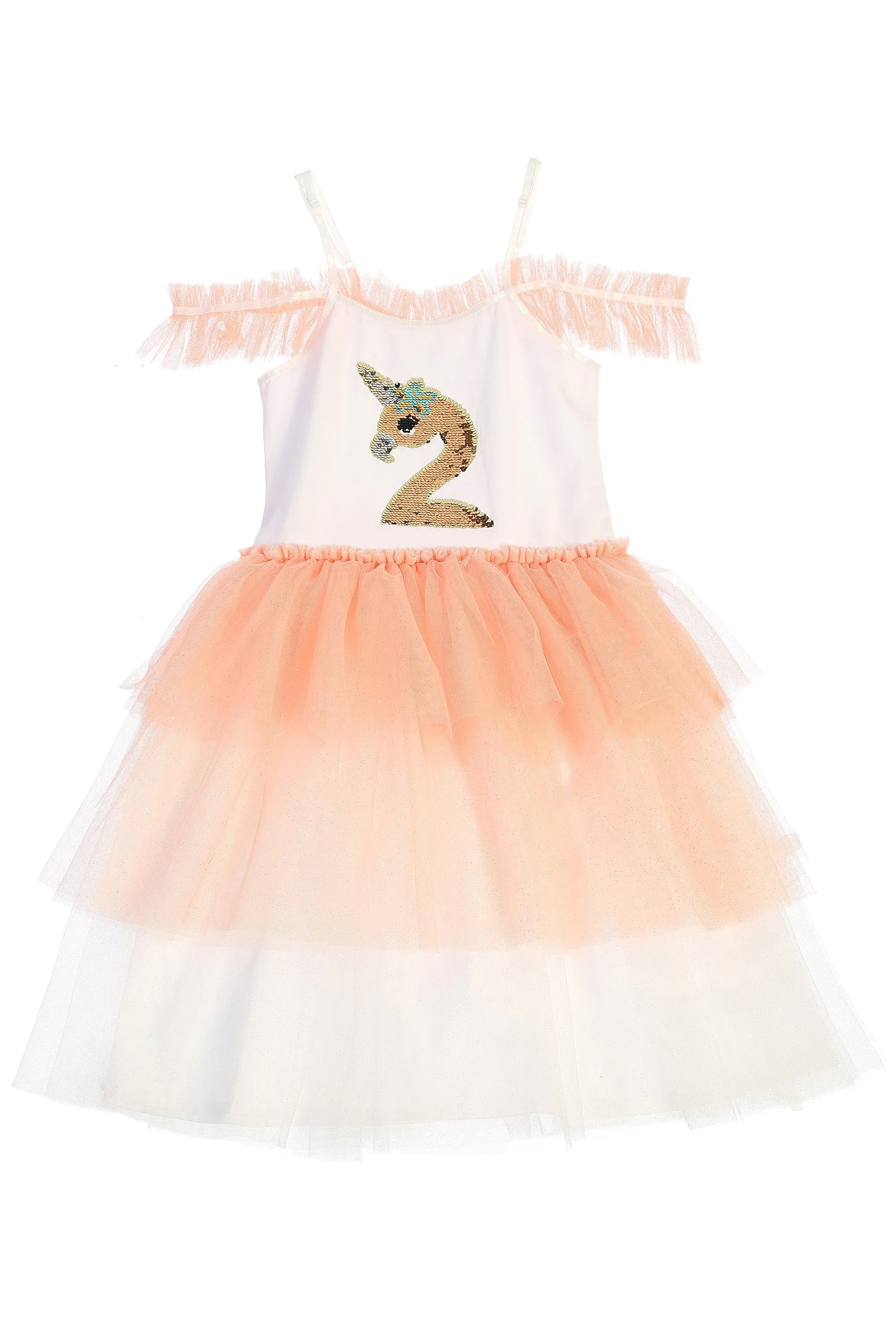 Flamingo-corn Flip Sequin Tutu Girls Dress