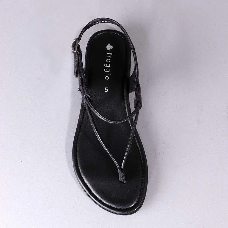 Froggie Ella Leather Comfort Thong Sandal - Black