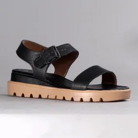 Froggie Fay Leather Wedge Sandal -Black