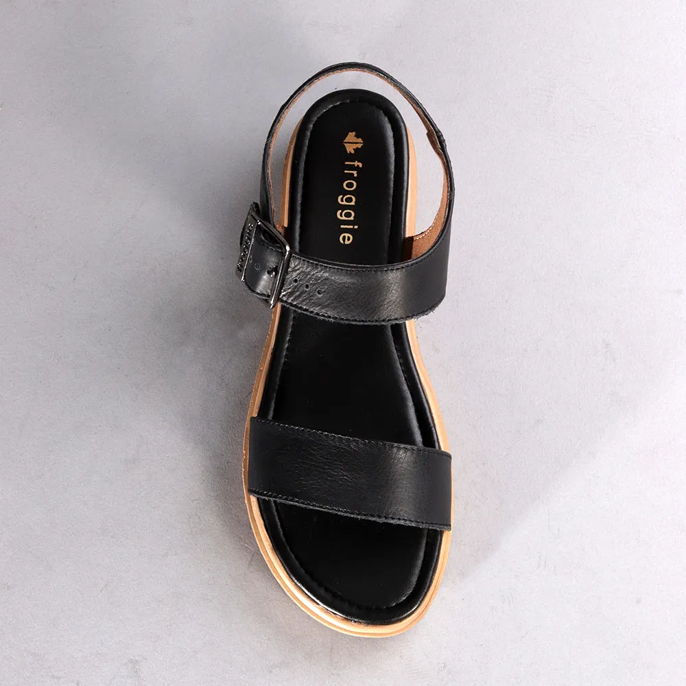 Froggie Fay Leather Wedge Sandal -Black