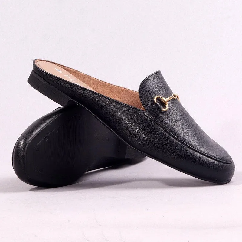 Froggie Karen Leather Flat Mule - Black