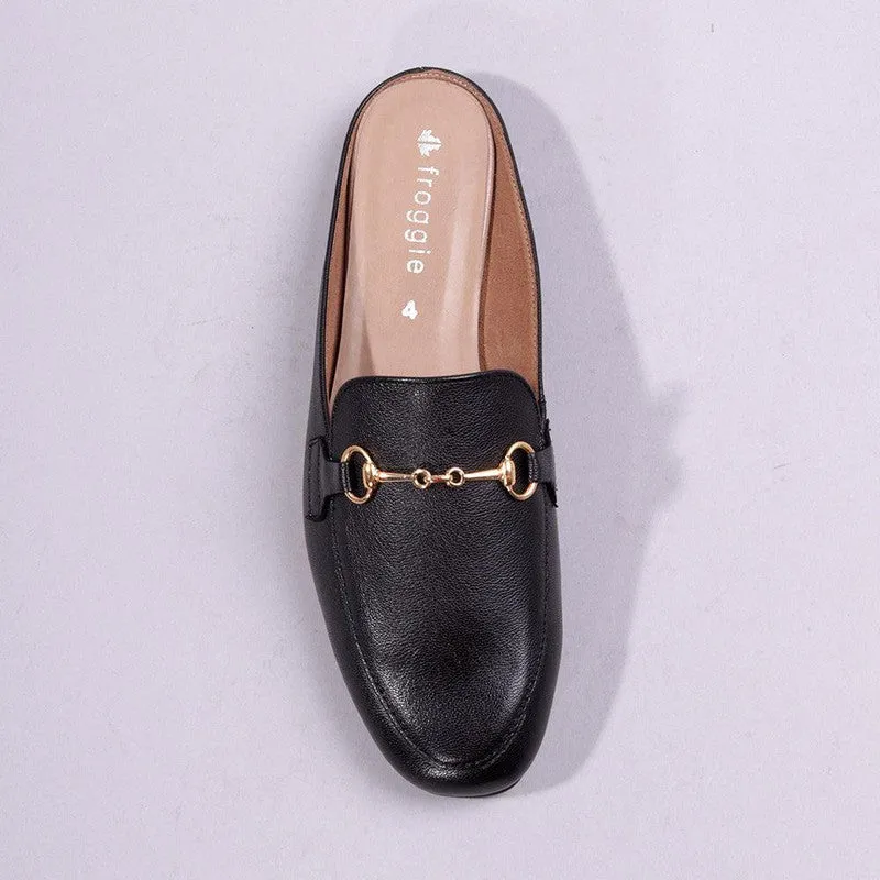 Froggie Karen Leather Flat Mule - Black