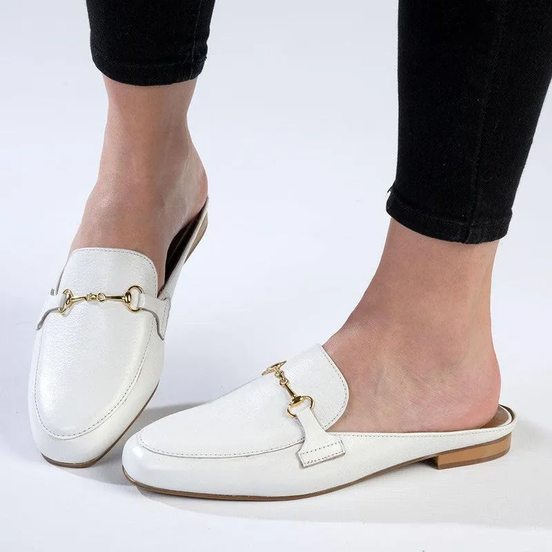 Froggie Karen Leather Flat Mule - White