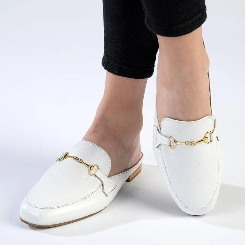 Froggie Karen Leather Flat Mule - White