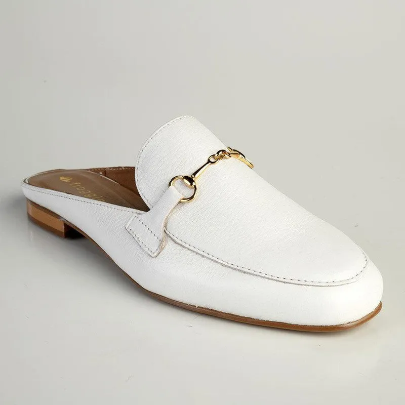 Froggie Karen Leather Flat Mule - White