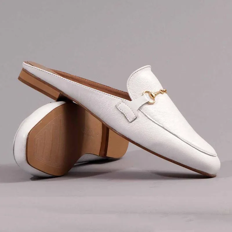 Froggie Karen Leather Flat Mule - White