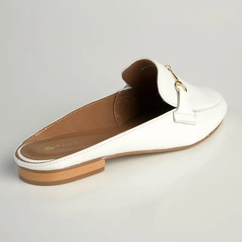 Froggie Karen Leather Flat Mule - White