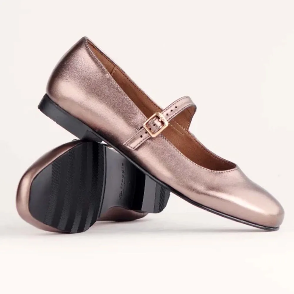 Froggie Karen Leather Pump with Buckle Strap - Rose Gold