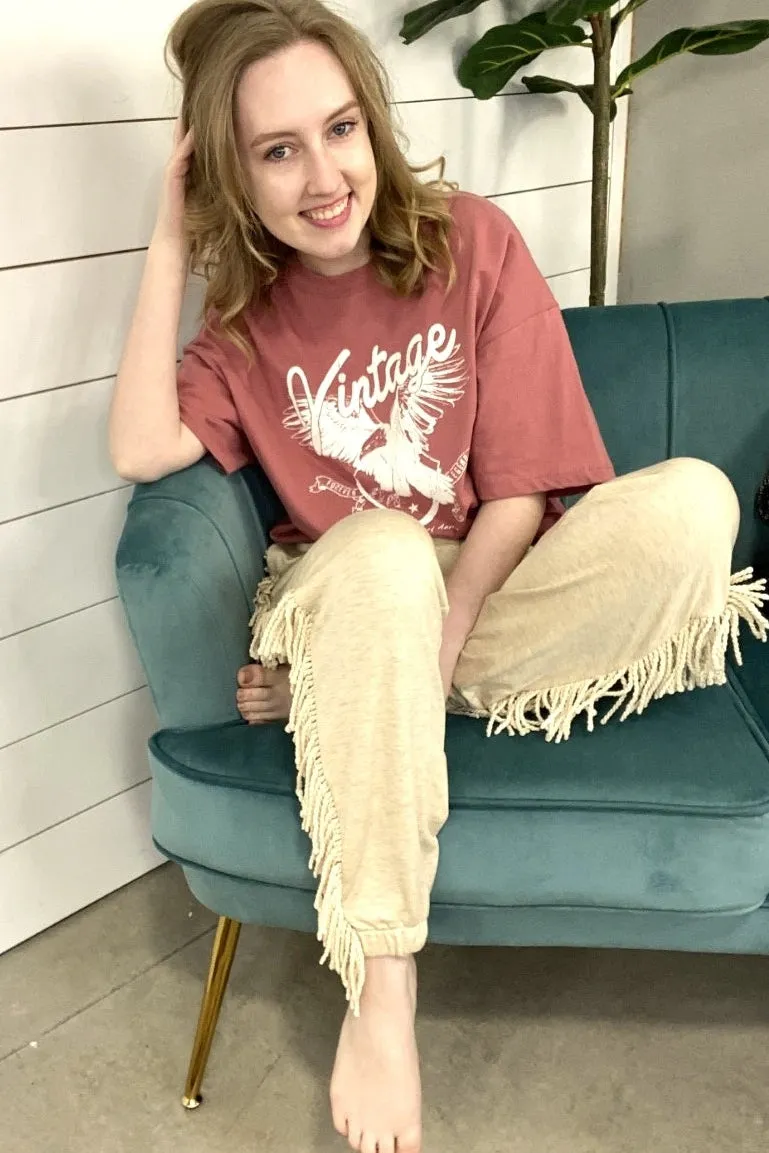 Fun In Fringe- Oatmeal w/ Fringe Detail {Top or Pants} Lounge Set