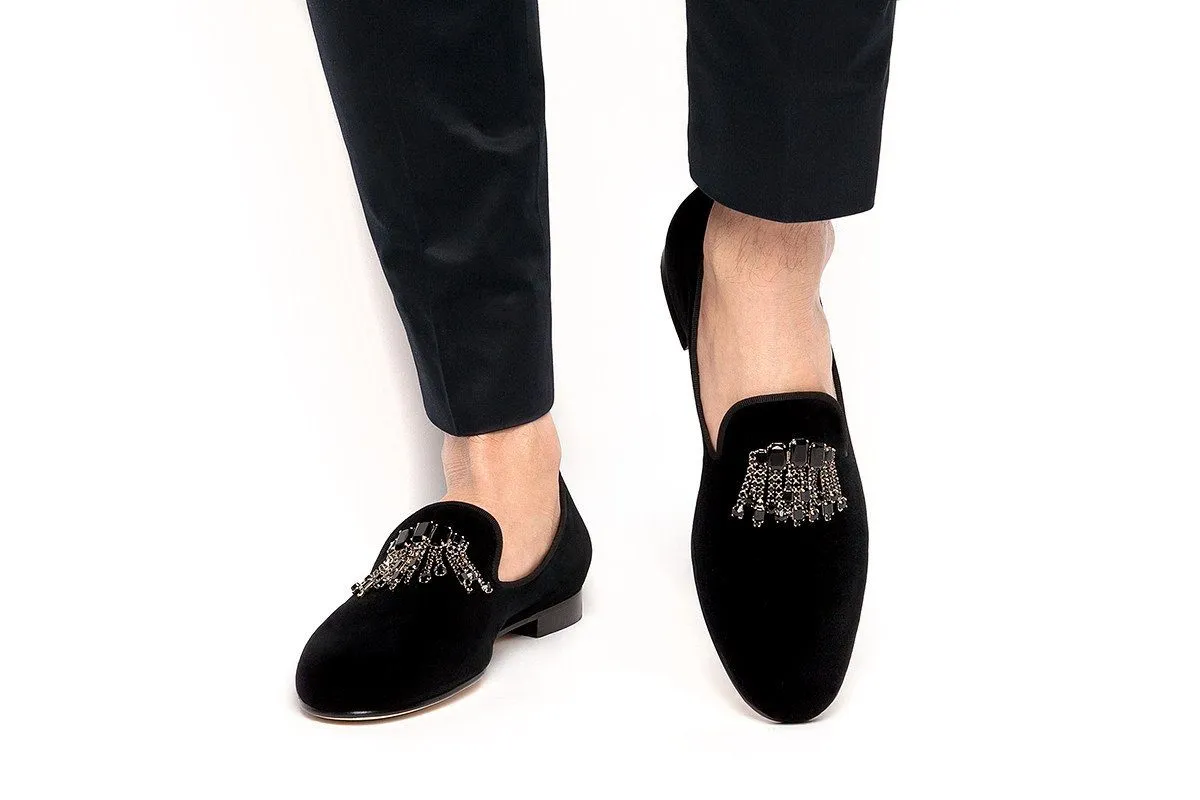 GILLES VELOUR BLACK SLIPPERS