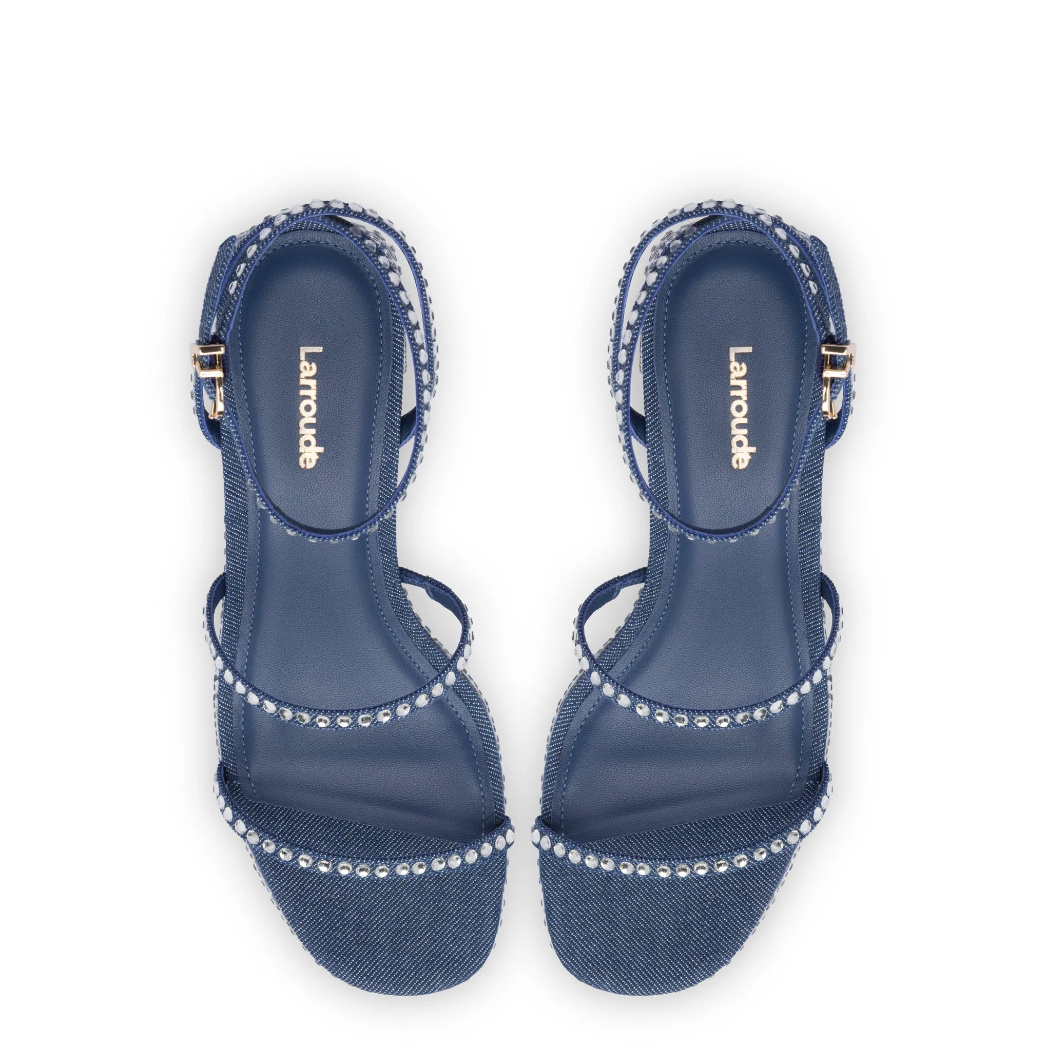 Gio Crystal Sandal In Blue Denim