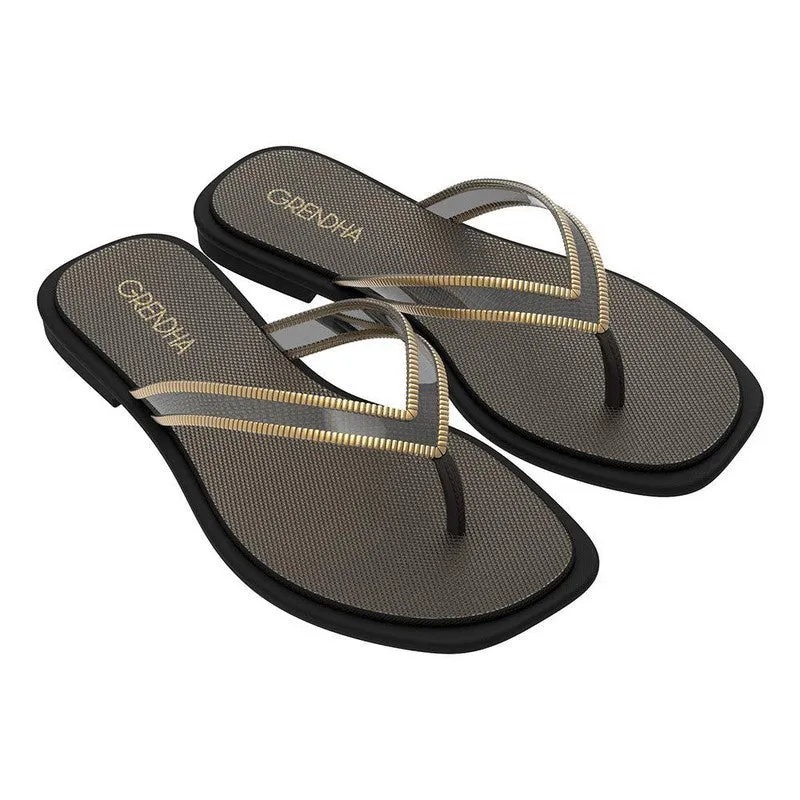 Grendha Amina Thong Slip On Sandals - Black/Gold