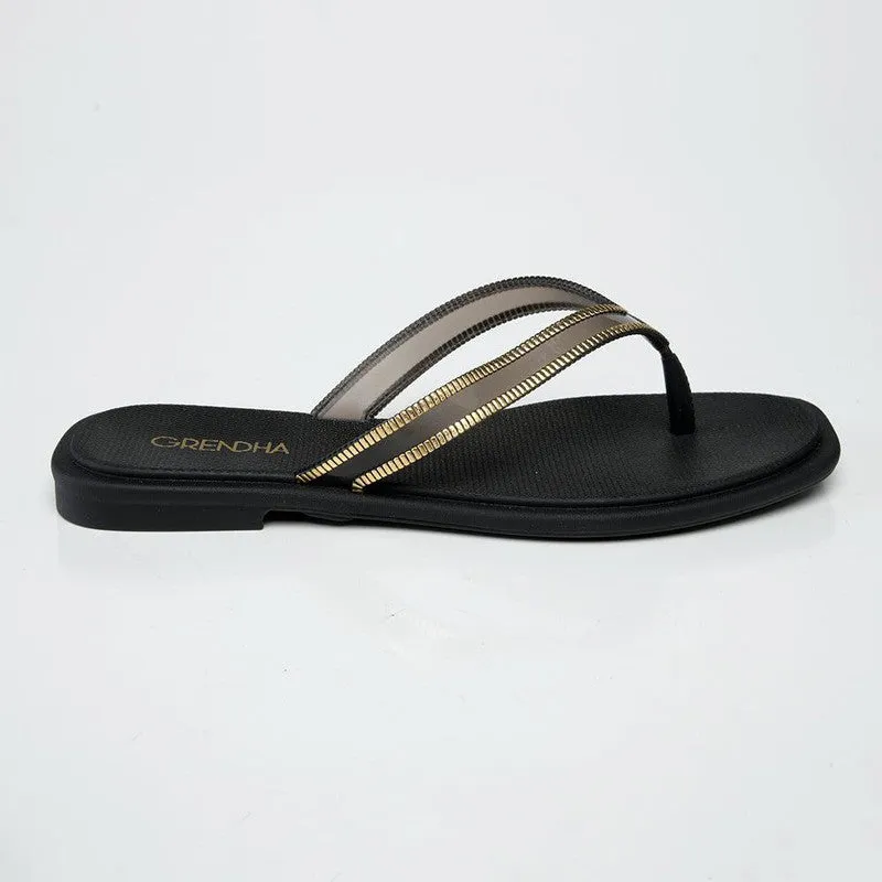 Grendha Amina Thong Slip On Sandals - Black/Gold