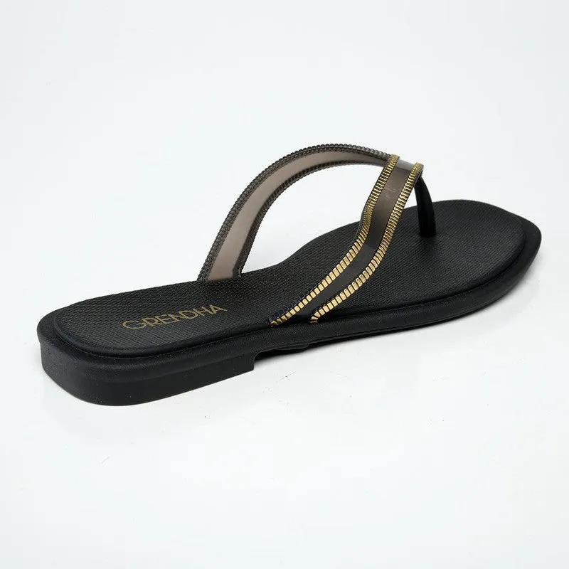 Grendha Amina Thong Slip On Sandals - Black/Gold