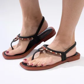 Grendha Navya Slingback Thong Sandals - Black/Orange