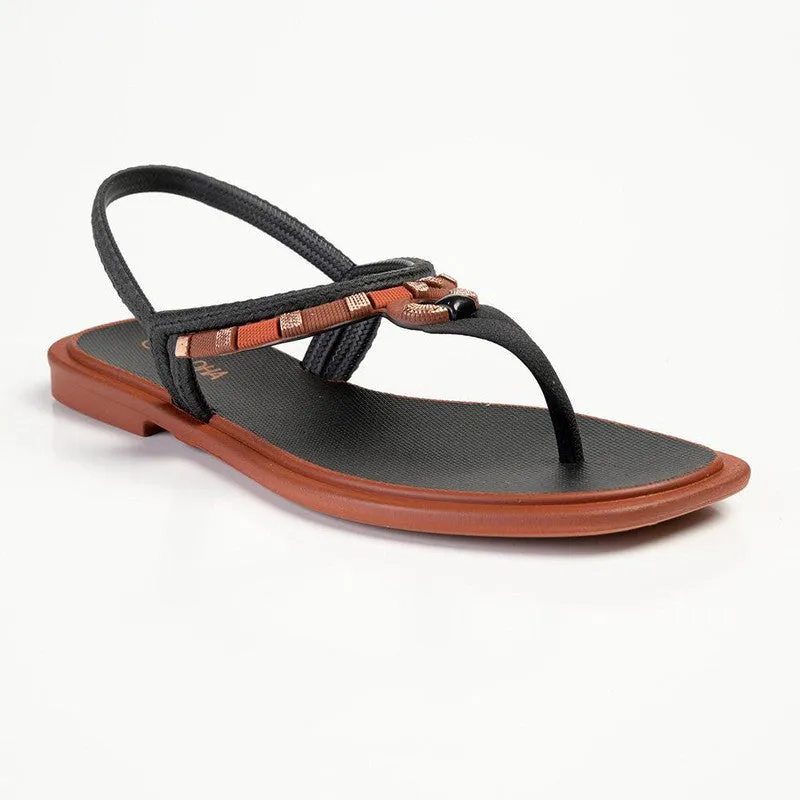 Grendha Navya Slingback Thong Sandals - Black/Orange