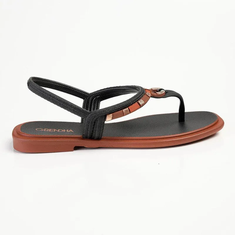 Grendha Navya Slingback Thong Sandals - Black/Orange